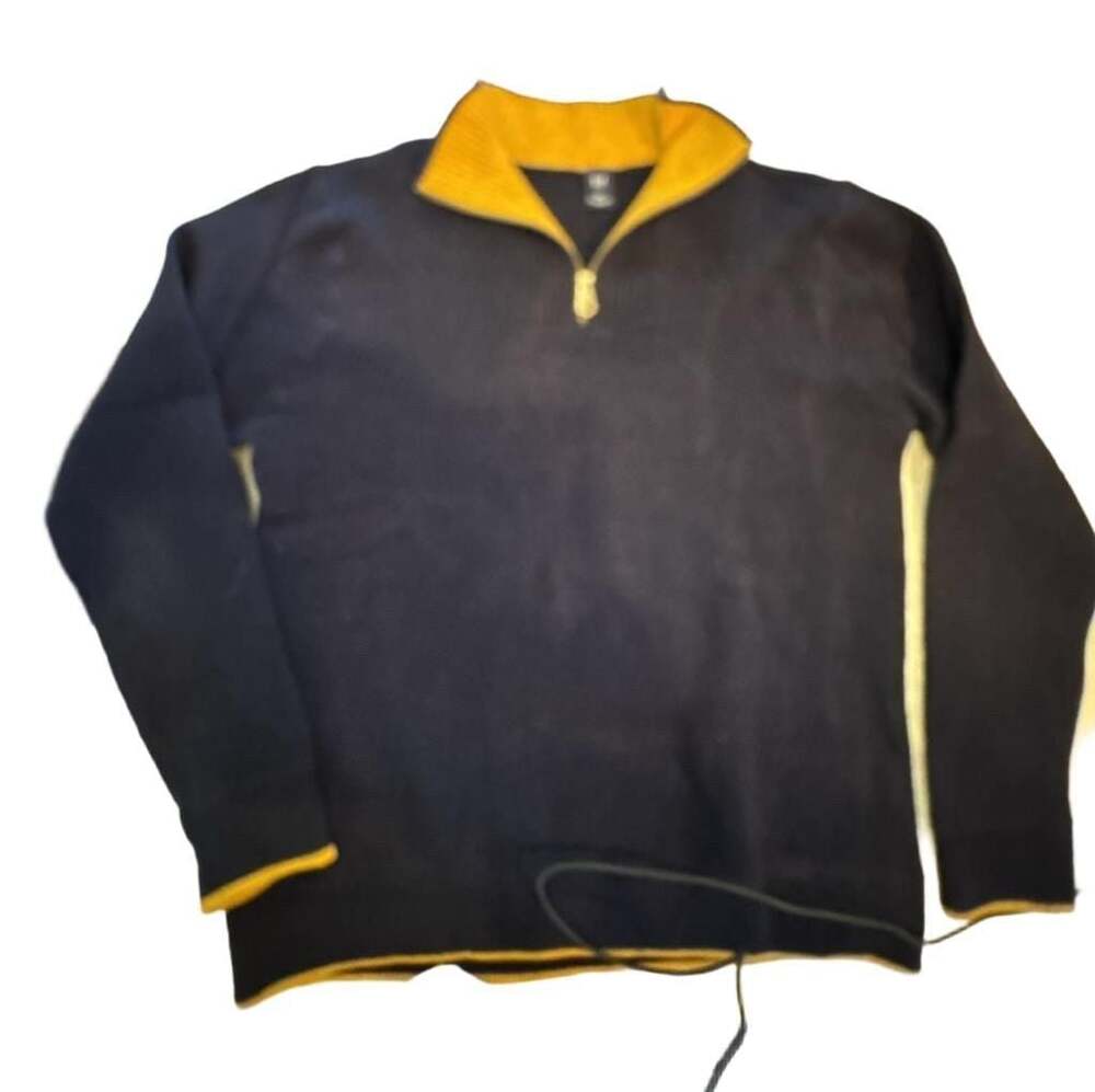 Gap Navy Blue and Gold Quarter-Zip Sweater, XXL